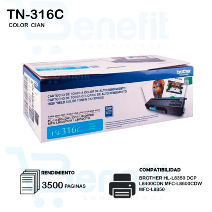 CARTUCHO DE TONER BROTHER TN316C CIAN